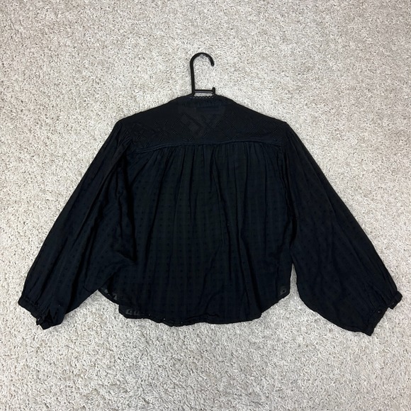 Zara Blouse Top‎ Womens Medium Black Boho Relaxed Festival Embroidered Cropped - Picture 5 of 8